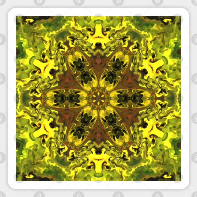 Psychedelic Hippie Flower Yellow and Green Sticker by WormholeOrbital